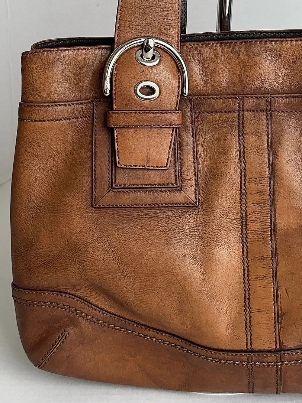 Coach Legacy Leather Tote Bag Tan Cognac Shoulder Handbag F12303